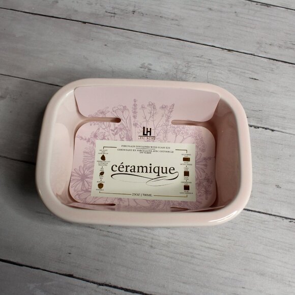 Ceramique Porcelain Glass Storage Container with Lid Pink 23 oz - Picture 3 of 6